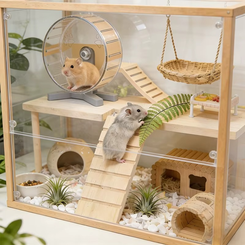 Hamster Wooden Sturdy Platform JumpingBoard Playground Hamster Climbing Toy SmallPets Stairs Toy Hamster Mice Cage Accessories