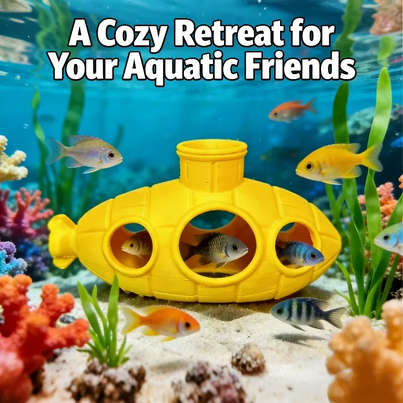 1PC 3D Printed Sea Fish Tank Ornament Submarine Aquarium Micro Landscape Decoration Hiding House Breeding Jar