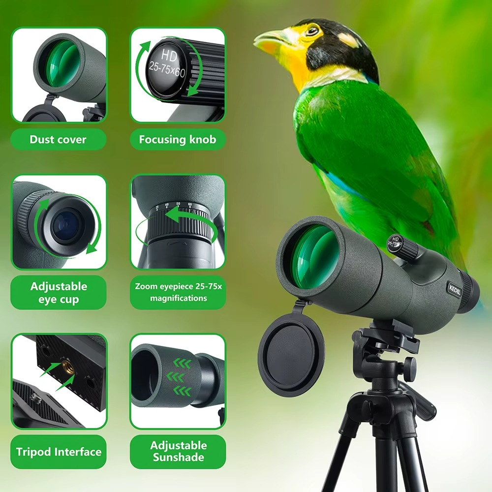 25-75X60 Spotting Scope for Target Shooting Hunting Bird Watching Professional Zoom Powerful Long Range Monocular Telescope BAK4