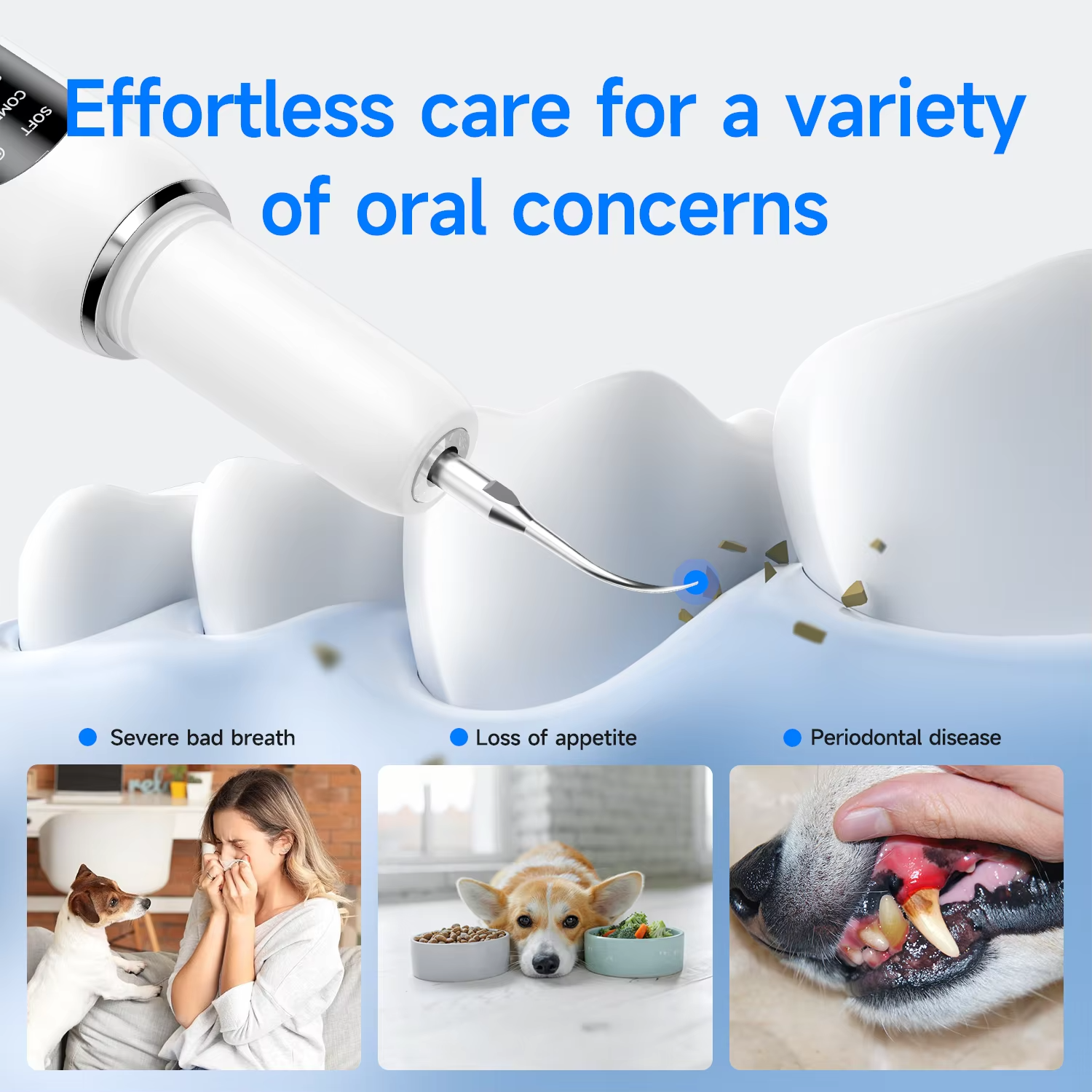 Dog Dental Cleaner For Teeth Tartar Eliminator Waterproof IPX6 Ultrasonic 5 Modes Dental Teeth Scaler For Pet Teeth Cleaning