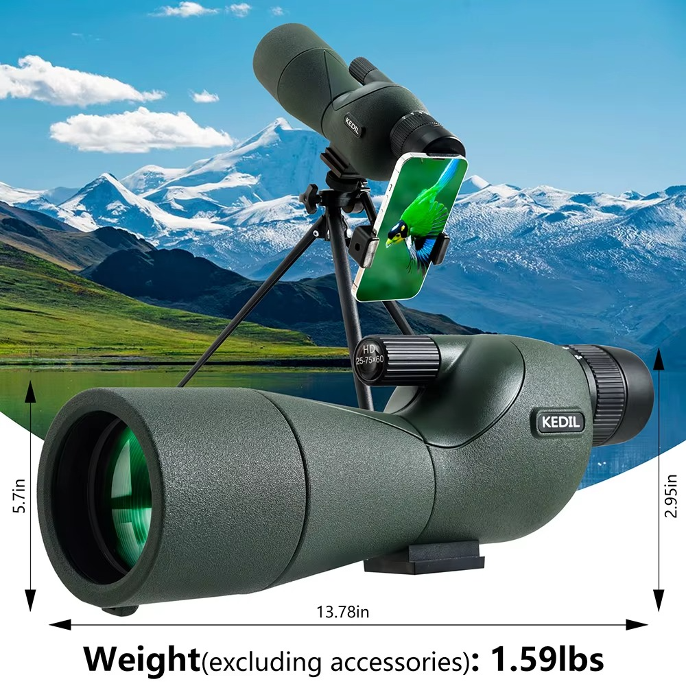 25-75X60 Spotting Scope for Target Shooting Hunting Bird Watching Professional Zoom Powerful Long Range Monocular Telescope BAK4