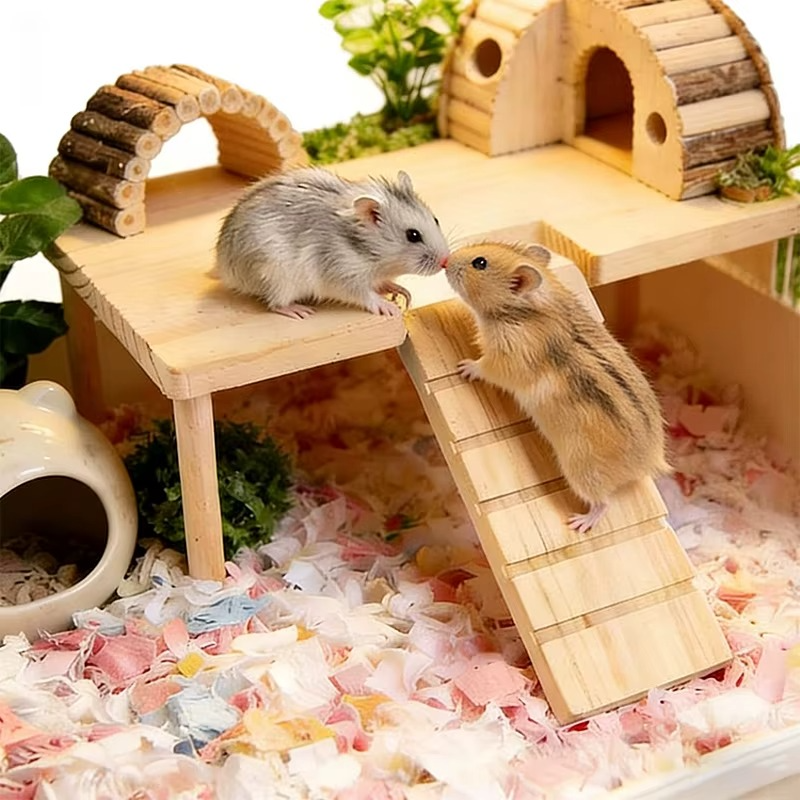 Hamster Wooden Sturdy Platform JumpingBoard Playground Hamster Climbing Toy SmallPets Stairs Toy Hamster Mice Cage Accessories