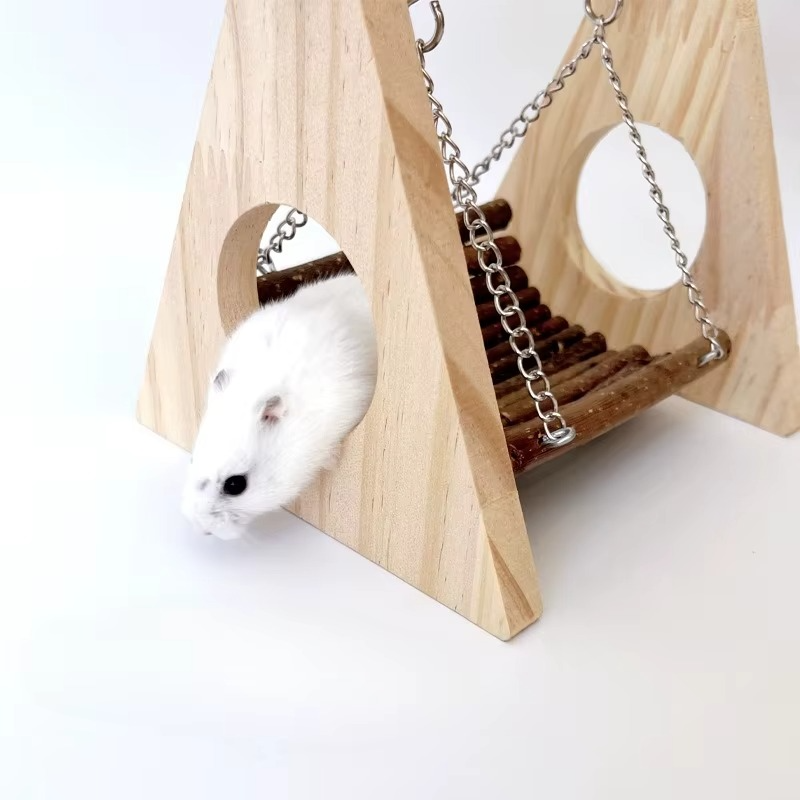 Wooden Hamster Toy Swing Hammock Shuttling And Playing In Tree Holes Little Pet Grinding Teeth Landscaping Supplies