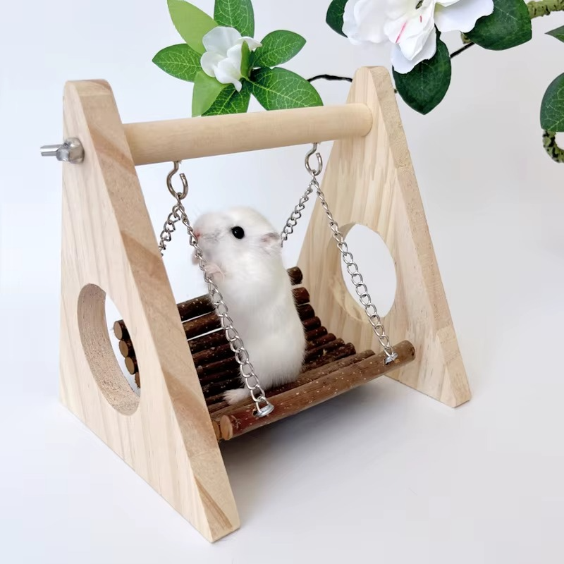Wooden Hamster Toy Swing Hammock Shuttling And Playing In Tree Holes Little Pet Grinding Teeth Landscaping Supplies