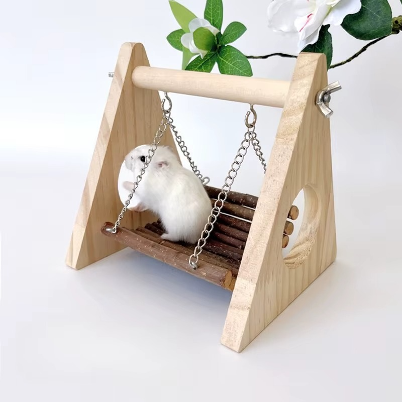 Wooden Hamster Toy Swing Hammock Shuttling And Playing In Tree Holes Little Pet Grinding Teeth Landscaping Supplies