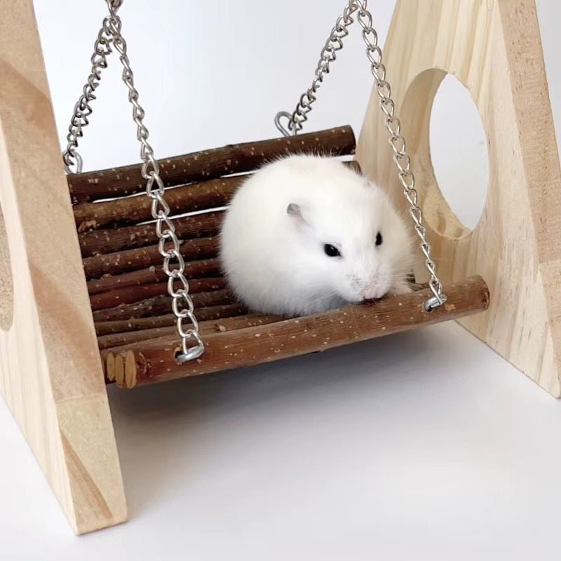 Wooden Hamster Toy Swing Hammock Shuttling And Playing In Tree Holes Little Pet Grinding Teeth Landscaping Supplies